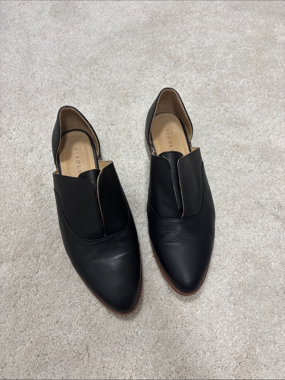 Nisolo Black Pointed D'Orsay Slip-On Flats